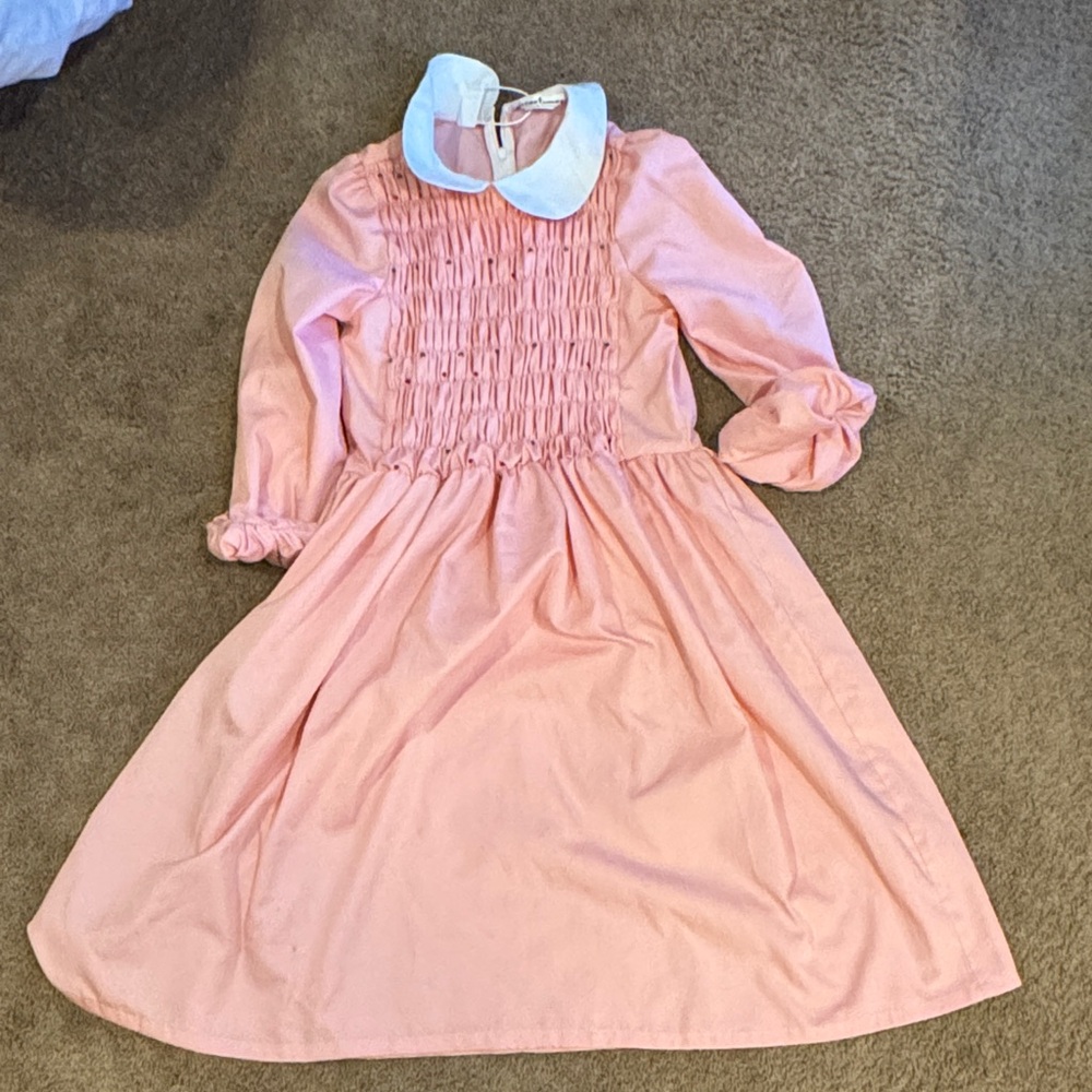 Pink Long Sleeve Dress with White Collar